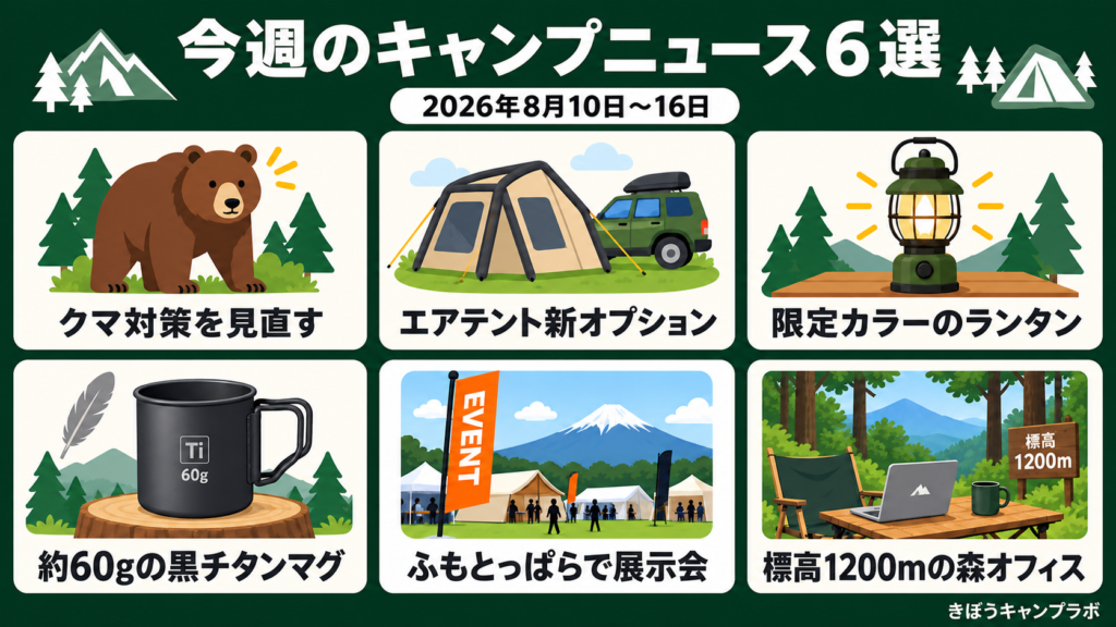 キャンプのクマ対策など今週のキャンプニュース6選をまとめた図解
