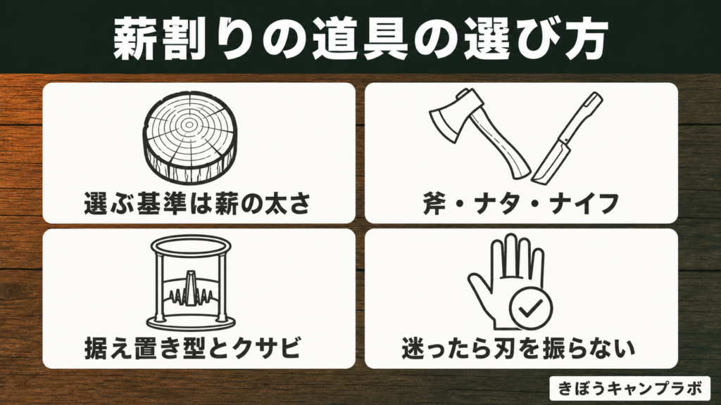 薪割りの道具の選び方をまとめたインフォグラフィック