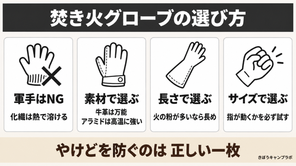 焚き火グローブをつけて薪をくべるキャンパー