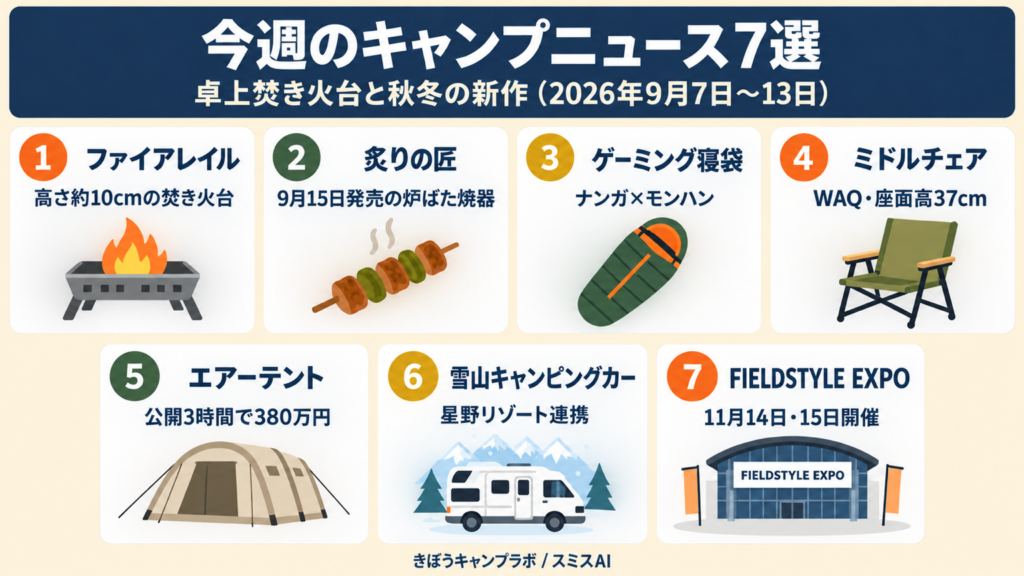 卓上焚き火台と秋冬の新作をまとめた今週のキャンプニュース7選の図解