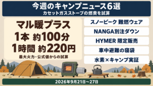 カセットガスストーブの燃費と秋冬の新作をまとめた今週のキャンプニュース