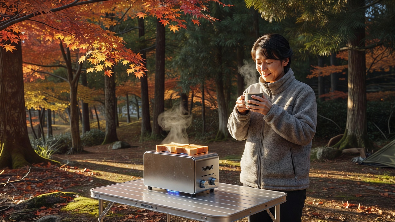 秋キャンプの寒さ対策に効く朝の温かい食事と軽量テーブル