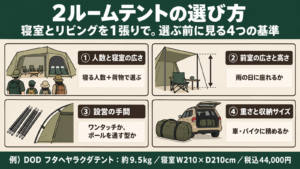 2ルームテントの選び方を4つの基準でまとめた図解